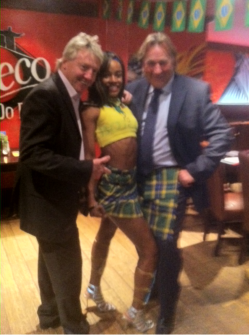 Alan Rough and Frank McAvennie joining in the festivities at the launch of the Brazilian National Tartan at Boteco do Brasil in Glasgow